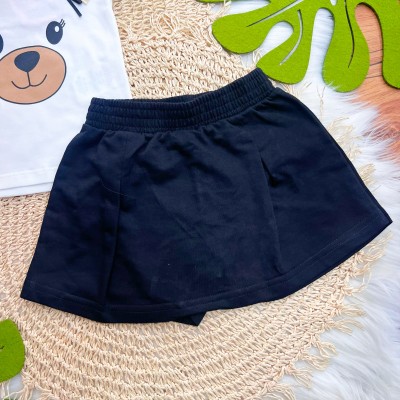 Conj. Blusa Ursinha e Short Saia - Off White e Preto